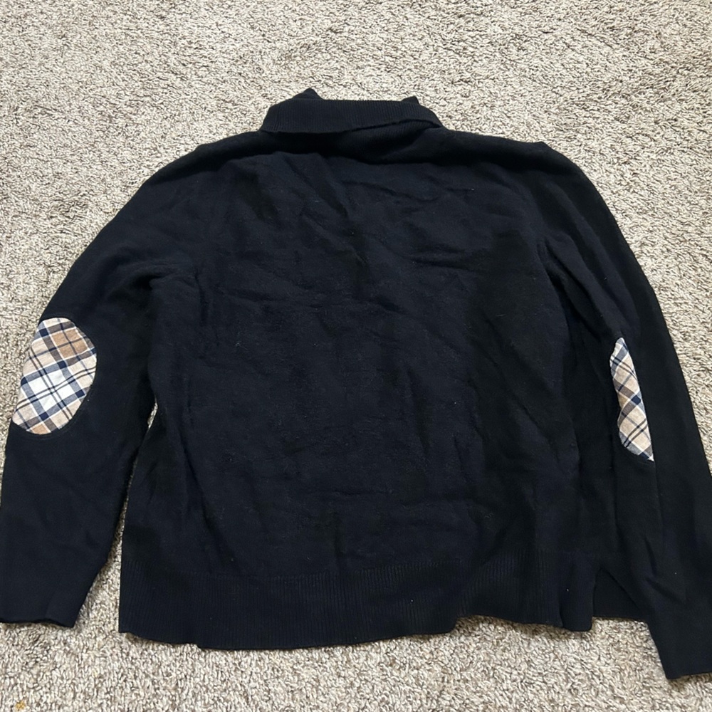 Barbour Pendle Roll-Neck Sweater Black Size 10 Women's Wool Cotton Elbow Patch - Picture 2 of 10